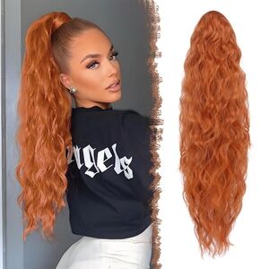 Copper Red Long Ponytail‎ Extension • 26” Wavy • Drawstring / Clip-In
